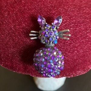 Cute purple, crystal, small cat brooch, sparkly